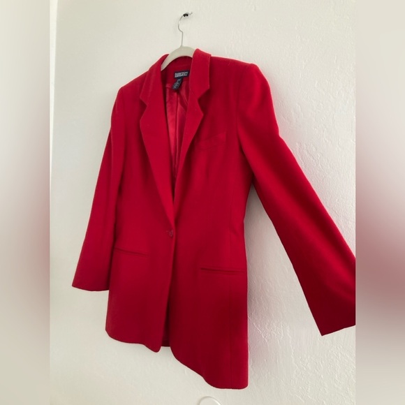 Vintage Lands' End Wool Cashmere Blazer Red Shoulder Pads Academia Preppy Size 8 - Picture 4 of 13